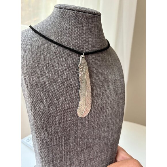 Handmade Silverware Feather Pendant Necklace - Upcycled "First Love" Knife - Picture 5 of 11